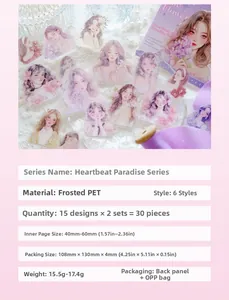 Detailed parameter table of Heartbeat Paradise PET stickers with soft girl illustrations
