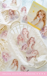 Detail of Starlight Vanilla Heartbeat Paradise series matte PET stickers on lace