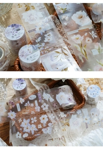 Close-up of floral PET tape with watercolor flowers for vintage scrapbooking DIY