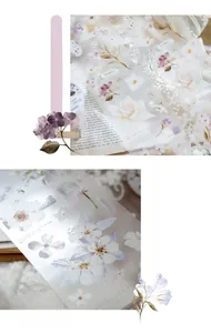 Close-up of translucent floral PET tape with oil finish for DIY scrapbooking decor