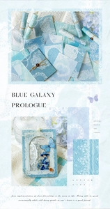 Vintage Blue Galaxy Scrapbooking Set mit Spitzenpapier, Schmetterlings und Damen Aufklebern