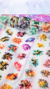 Macro shot of colorful watercolor PET tape with vibrant abstract ink and laser finish