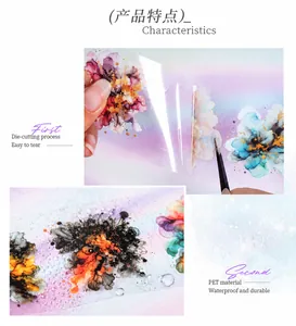 Detail view of waterproof PET decorative tape with vibrant watercolor floral patterns and die-cutting
