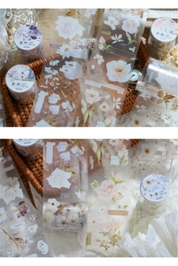 Detailed view of vintage floral PET tape with artistic watercolor plant patterns