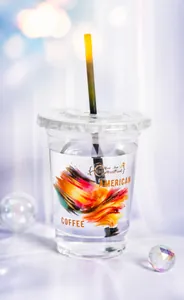 Detail of artistic watercolor PET tape showing colorful American Coffee cup pattern