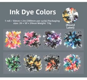 Detail showing colorful watercolor PET tape patterns with ink smoke and floral designs