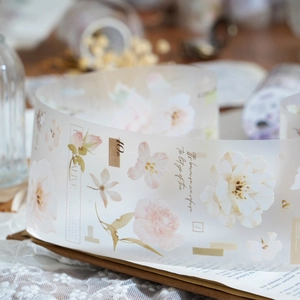 Floral PET decorative tape with gold foil accents for scrapbooking and DIY crafts