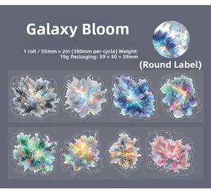 Detail of Galaxy Bloom watercolor PET tape showing 8 star nebula patterns and specs