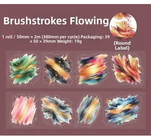 Macro detail of PET decorative tape with metallic watercolor strokes and art patterns