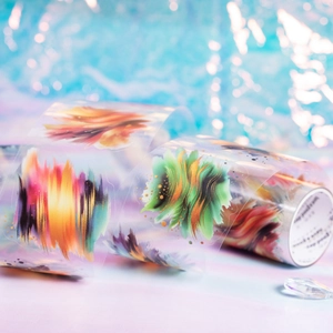 Artistic watercolor PET tape featuring abstract strokes and gold sand texture accents
