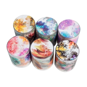 6-roll watercolor galaxy PET decorative tape set for scrapbooking and journal planners