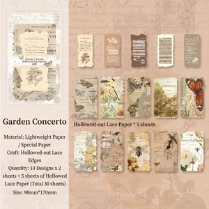 Papier scrapbooking floral vintage Garden Concerto avec bords en dentelle, pack de 30 feuilles