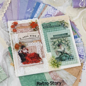 Kit de papel DIY retro para scrapbooking con encajes y pegatinas de flores para diarios