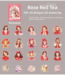 Griglia dettagliata di 20 adesivi PET vintage con illustrazioni di ragazze in stile retrò