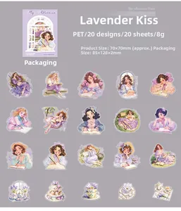 Set di 20 adesivi in PET vintage con motivi floreali lavanda per journaling