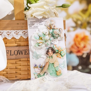Adesivi decorativi in PET con ragazza vintage e illustrazioni floreali per tè