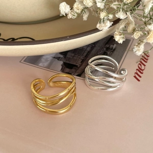 925 Sterling Silver Multi Layer Wave Open Ring For Women Minimalist Geometric Adjustable Fashion Jewelry Finger Ring