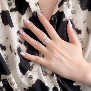 Minimalist S925 sterling silver multilayer open ring with interlocking vintage line design