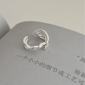 S925 sterling silver minimalist cross-layered ring with multi-line irregular spiral design