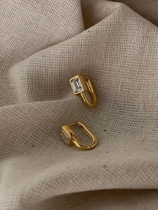 Boucles d'Oreilles Clous en Argent Sterling 925 avec Strass Rectangulaires pour Femmes Bijoux Géométriques Minimalistes