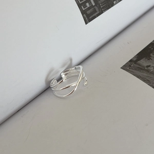Bague ouverte minimaliste en argent sterling S925 avec design multicouche entrelacé