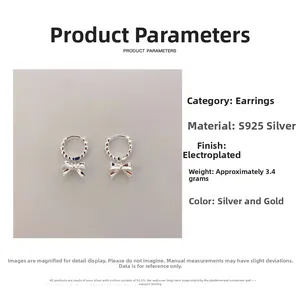 Spécifications détaillées des boucles d'oreilles nœud en argent sterling S925 plaqué