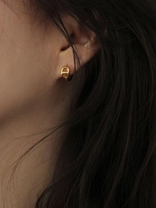 Detail of 925 sterling silver pig nose stud earrings with luxury gold polished finish
