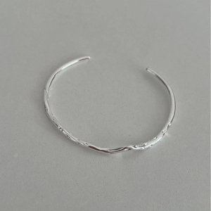 S925 Sterling Silver Open Bangle For Women Minimalist Liquid Metal Style Hammered Irregular Texture Adjustable Wristband Jewelry