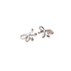 Minimalist S925 silver bow stud earrings with polished mirror finish on white background