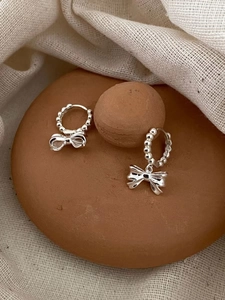 Boucles d'Oreilles Créoles Nœud en Argent Sterling 925 Style Coréen pour Femmes Bijoux Doux avec Texture Perlée