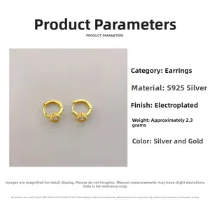 Detailed specifications for S925 sterling silver hoop earrings with cubic zirconia