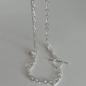 925 Sterling Silver OT Clasp Link Necklace For Women Minimalist Ins Style Geometric Circle Oval Chain Toggle Clasp Jewelry