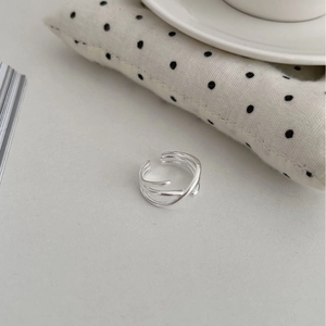 Bague ouverte multicouche en argent sterling S925 pour femme au style rétro minimaliste