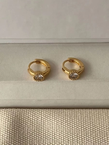 925 Sterling Silver Hoop Earrings For Women 18K Gold Plated Tiny Rhinestone Round Stud Earrings Minimalist Vintage Jewelry