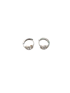 Minimalist 925 sterling silver hoop earrings with hollow geometric pendant on white background
