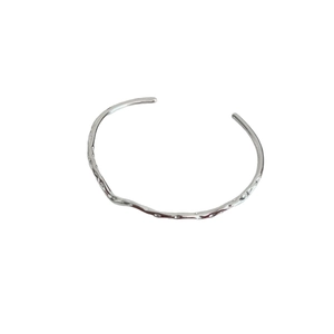 Minimalist S925 sterling silver open cuff bracelet with irregular liquid metal texture