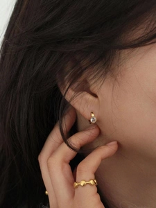 Minimalist S925 sterling silver gold plated hoop earrings with zircon and beaded ring set