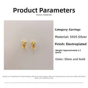Detail view of twisted spiral S925 sterling silver earrings with product specifications