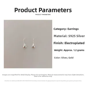 Detailed specs of S925 sterling silver water drop earrings weighing 1.2g per piece