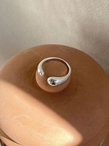 925 Sterling Silver Artificial Pearl Ring Adjustable Open Asymmetric Water Drop Minimalist Jewelry For Women