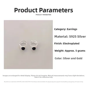 Detailed product parameters of S925 sterling silver earrings with black sphere beads