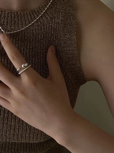 Adjustable 925 sterling silver minimalist bean ring and pavé band set for women