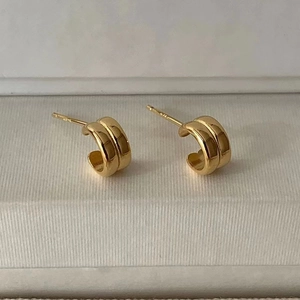 French Style Minimalist 925 Sterling Silver Double C-Shape Hoop Earrings 18K Gold Plated Elegant Small Jewelry For Women