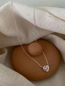 Collier Pendentif Cœur en Argent Sterling 925 Avec Strass Rose pour Femme Chaîne de Clavicule Minimaliste Élégante Bijoux Cadeau