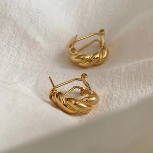French Vintage 925 Sterling Silver Twisted Croissant Hoop Earrings For Women Minimalist Electroplated Daily Fashion Jewelry