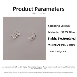Détail de boucles d'oreilles torsadées en argent sterling S925 doré et argenté