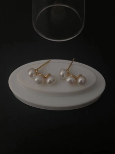 Row Artificial Pearl Stud Earrings 925 Sterling Silver Curved Minimalist Elegant Fashion Jewelry Gift For Women Girls