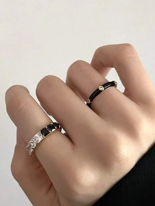 Bague Pavée en Argent Sterling 925 Strass Carré pour Femmes Anneau Éternité Géométrique Minimaliste Bijoux de Mode Cadeau