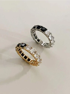 Bagues éternité en argent 925 avec zircons carrés noirs et blancs, finitions or et argent