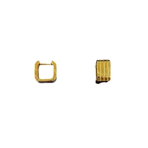 Minimalist square golden hoop earrings with elegant bamboo-like texture on white background